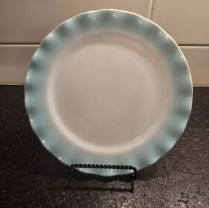 Vintage ripple blue hazel aqua and milk glass dinner plate
